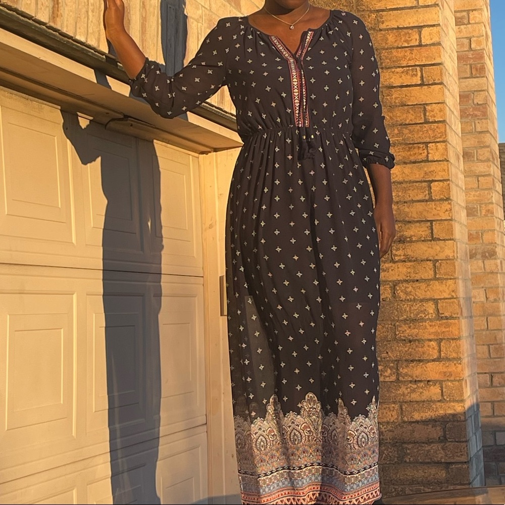 Dark Blue Multi Print Maxi Dress